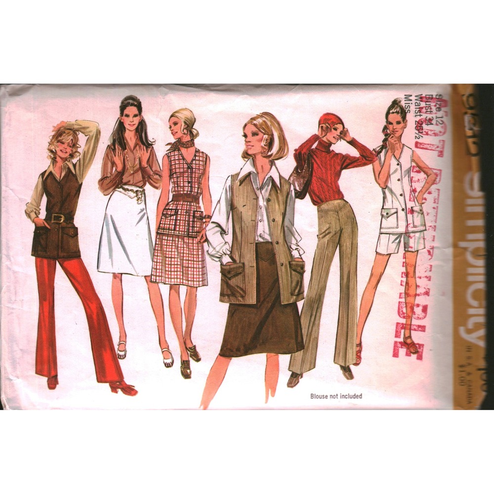 Vintage 1971 Simplicity 9512 Sewing Pattern Misses Vest Skirt Pants Shorts Sz 12